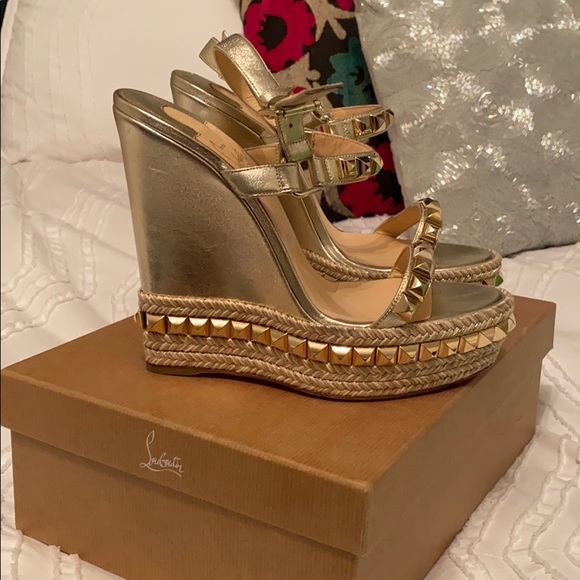 Louboutin Gold Wedges - Picture 3 of 8